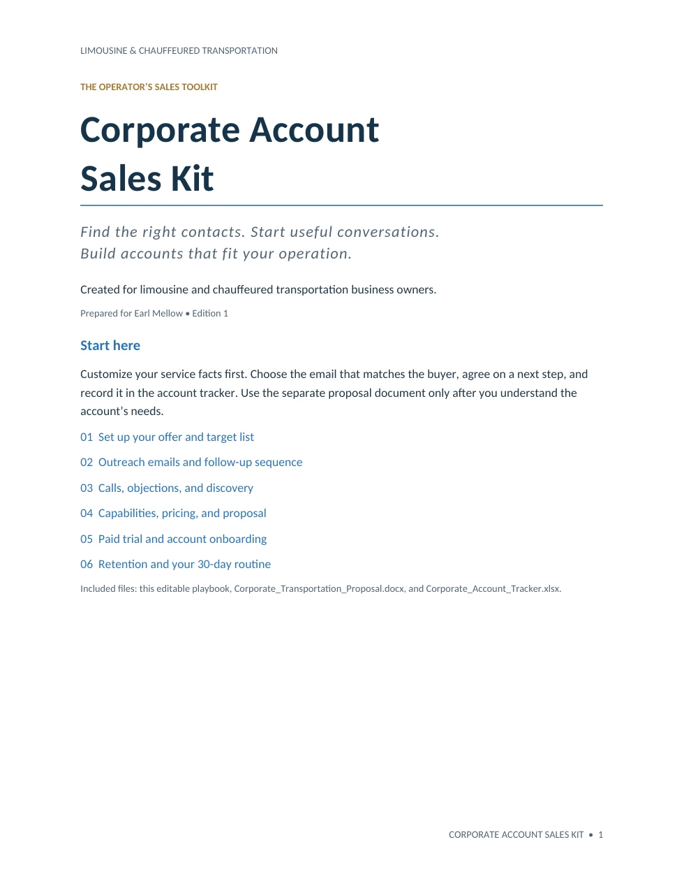 Corporate Account Sales Kit playbook cover
