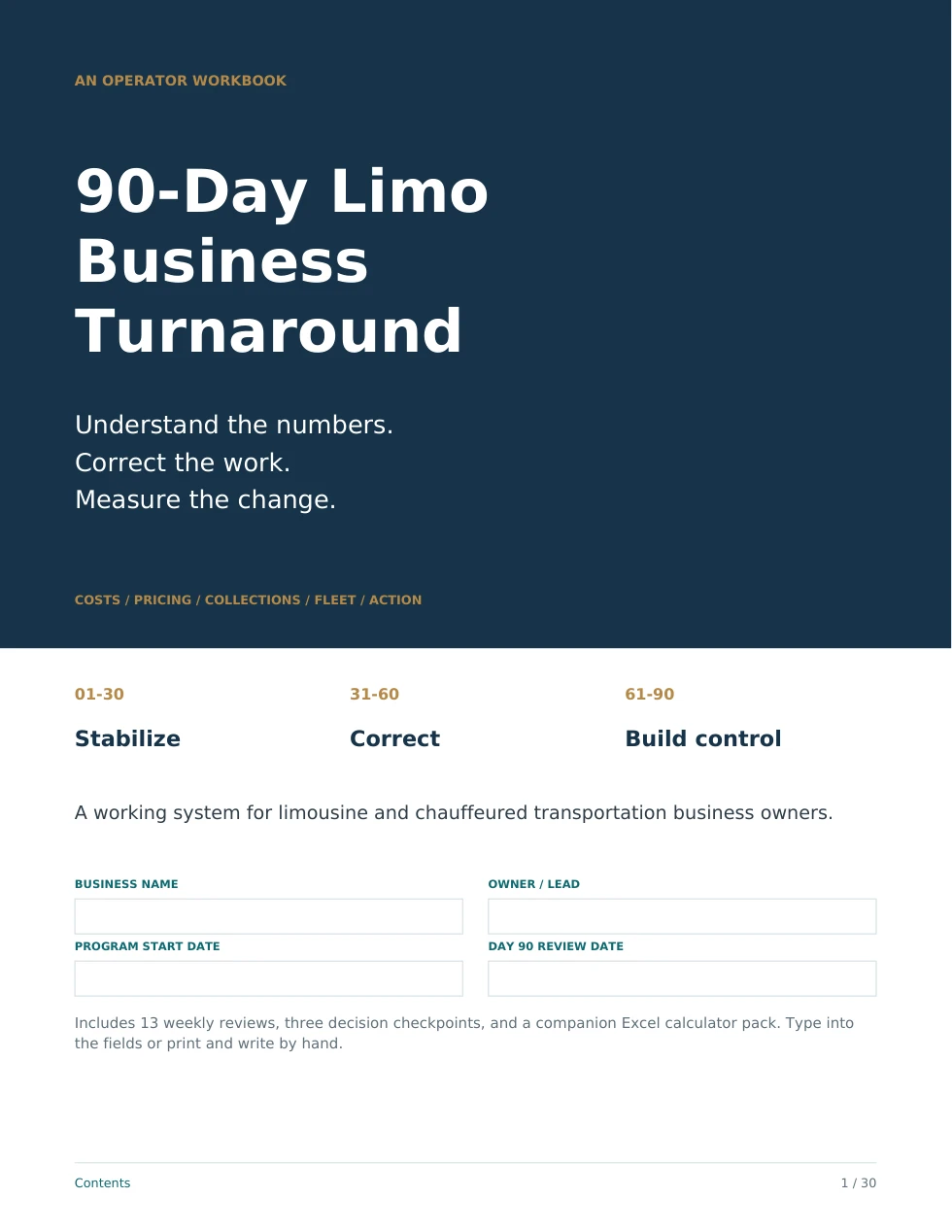 90-Day Limo Business Turnaround Workbook cover